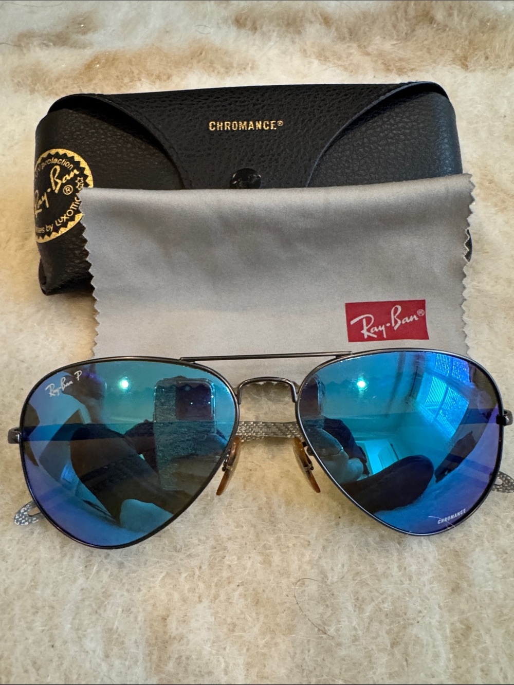 Ray-Ban Polarized Aviator Sunglasses with Blue Mirrored Lenses
